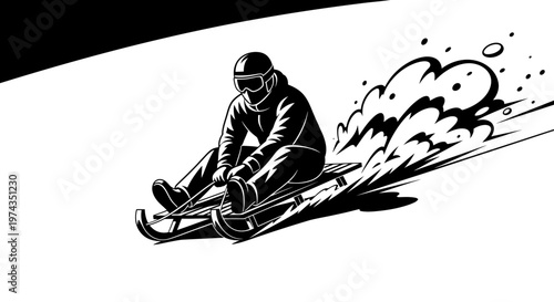 Dynamic Monochrome Illustration Of A Person Sledding Downhill With Speed