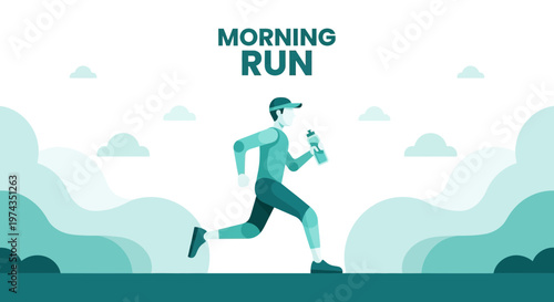 Dynamic Morning Jogger With Water Bottle In Minimalist Outdoor Scenery