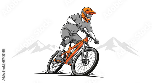 Dynamic Mountain Biker Descending A Steep Trail In A Graphic Style