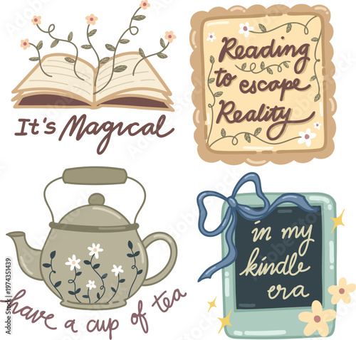 Fotografie Tea and Books Sticker Set
