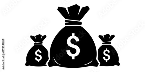 Three black money bags with dollar signs on them are sitting side by side.