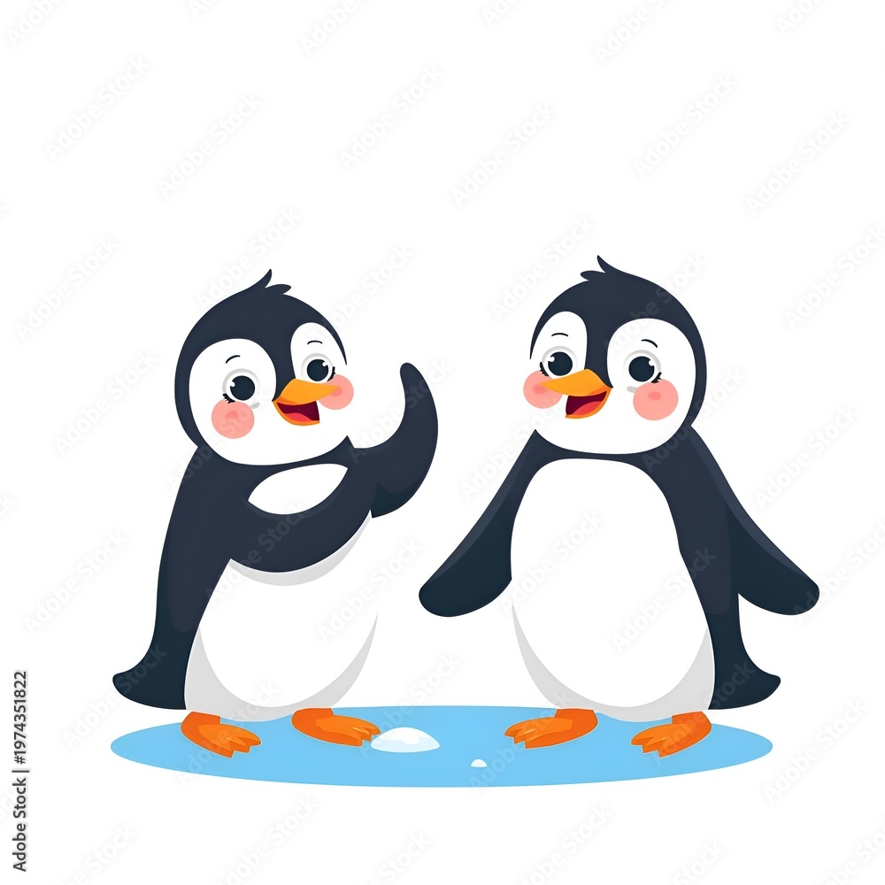 Fototapeta premium Fun illustration of penguin friends on ice for World Penguin Day concept