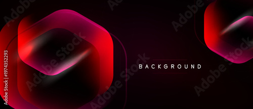 Abstract gradient design. Red, pink hues dominate dark background. Modern, dynamic shapes create visual interest. Minimalist text element present.