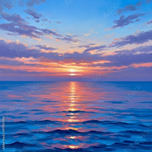 Vibrant Sunset Over Calm Ocean with Reflective Sunlight