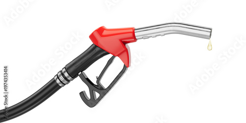 Fuel nozzle, gas pump nozzle with last drop of fuel isolated. The concept of a fuel energy crisis. 3d illustration