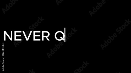 Text cursor blinks on a black screen next to the word never as a symbol of digital persistence now.