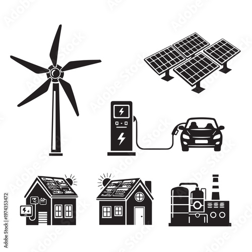 Renewable Energy and Smart Green Technology Vector Icon Set