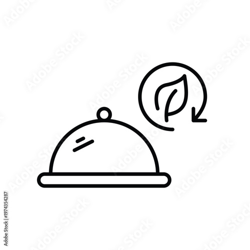 Food service cloche, leaf and renew arrow. Sustainable restaurant and delivery. Pixel perfect, editable stroke vector icon