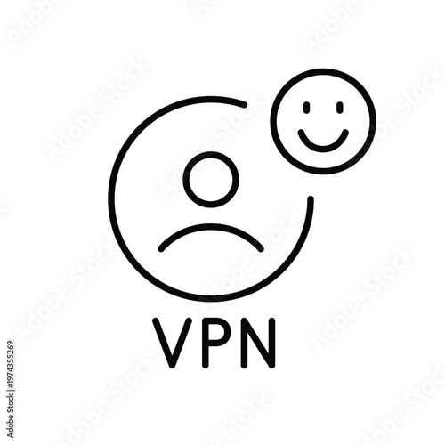 VPN and smiley face. User-friendly interface, customer positive reviews for finances and banking. Approved and trusted accounts. Pixel perfect, editable stroke vector icon