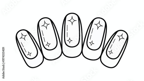 Cute fingernail design line art cosmetic manicure outline vector