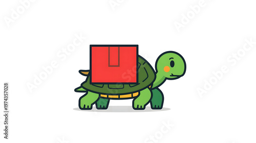 Cartoon turtle carrying red package on its back
