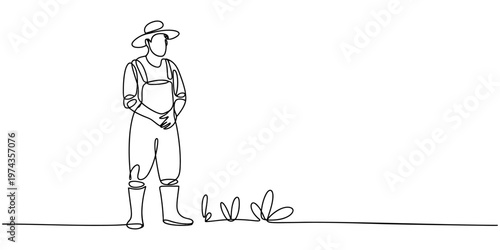 Continuous line drawing of a farmer, agricultural worker, gardening illustration, minimalist vector