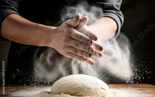 Hands Covered in Flour Preparing Dough Baking Process Closeup