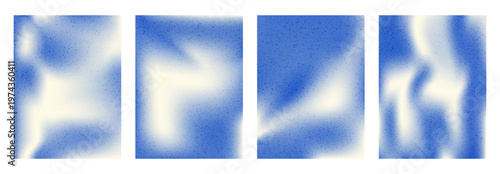 White and blue grain gradient retro banners template set. Noisy sky vertical background with blur sand gradation. Liquid speckle navy template for poster design. Vector abstract blue gradient backdrop