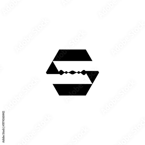 Modern abstract logo combining a sleek geometric hexagon with an integrated dynamic audio waveform, symbolizing innovation in sound technology and digital communication solutions