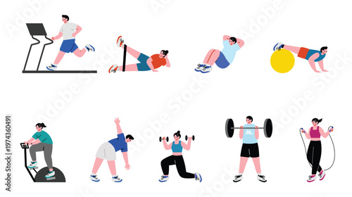 ジムでトレーニングする人々のイラスト