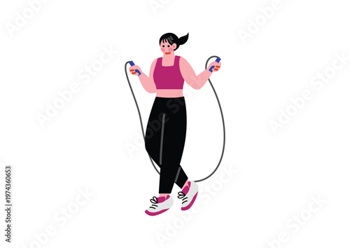 縄跳びを飛ぶ女性のイラスト