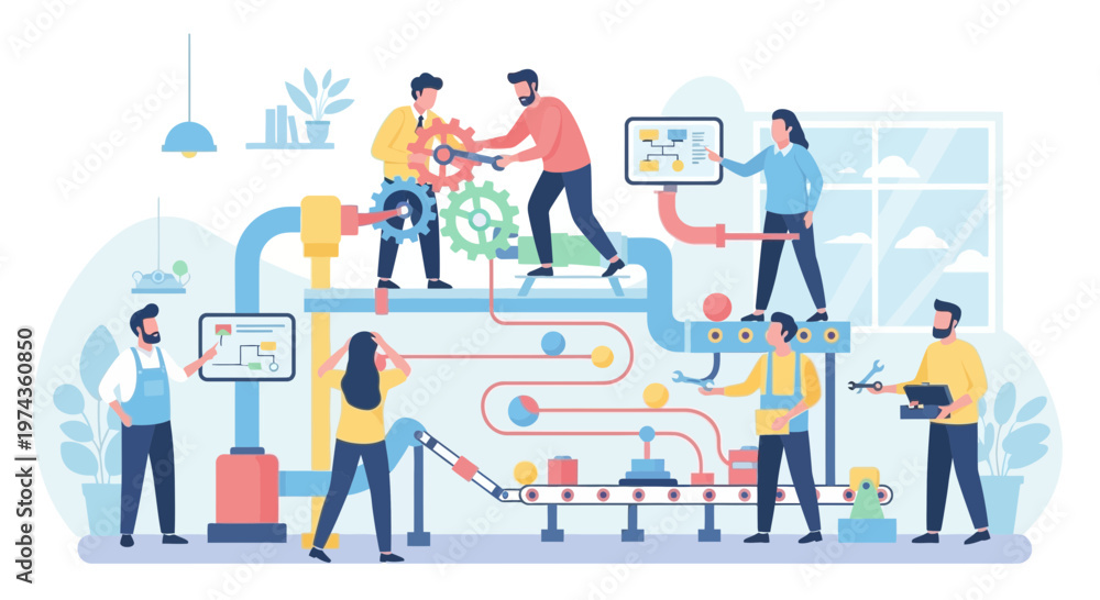 Fototapeta premium Teamwork and Collaboration in Building a Complex System.
