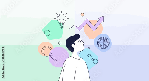 Young man contemplating business growth and ideas.