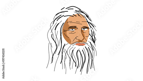 Leonardo da Vinci portrait, flat vector illustration