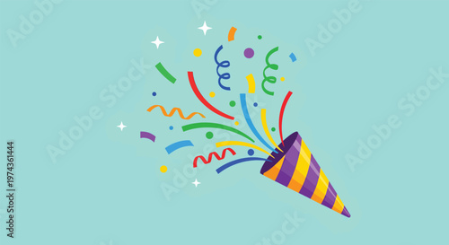 Colorful Confetti Popping from Party Popper Celebration.