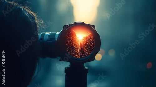 professional camera with dramatic cinematic lighting scene