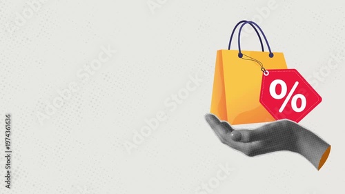 Halftone art Collage for online shop, header design Collage of shopping