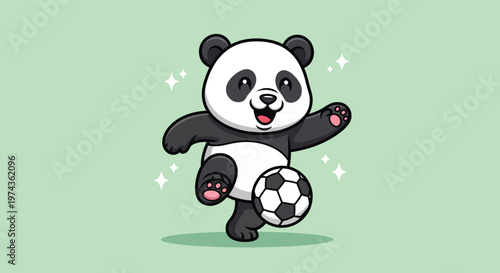 Cute Panda Playing Soccer with a Ball.