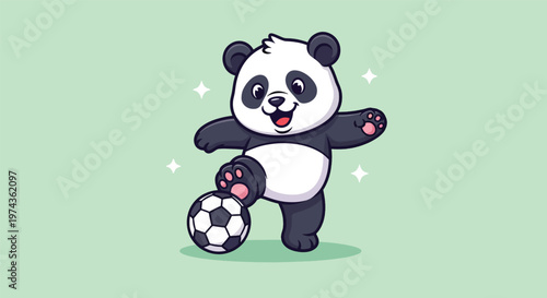Cute Panda Playing Soccer with a Ball Vector Illustration.
