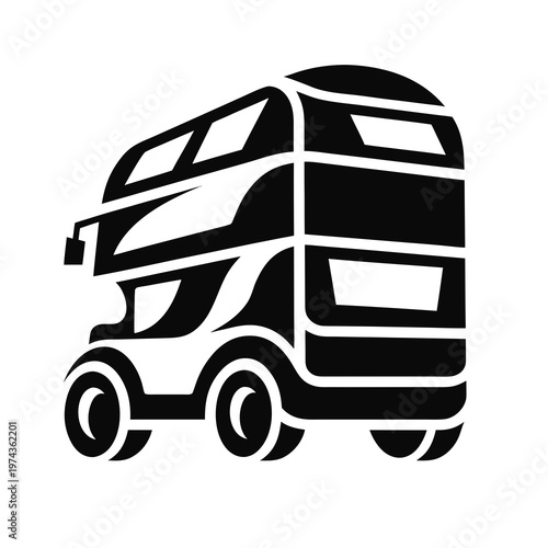 Double Decker Bus, Vector Bus Icon, Black and White Transportation Illustration, Urban Travel Symbol