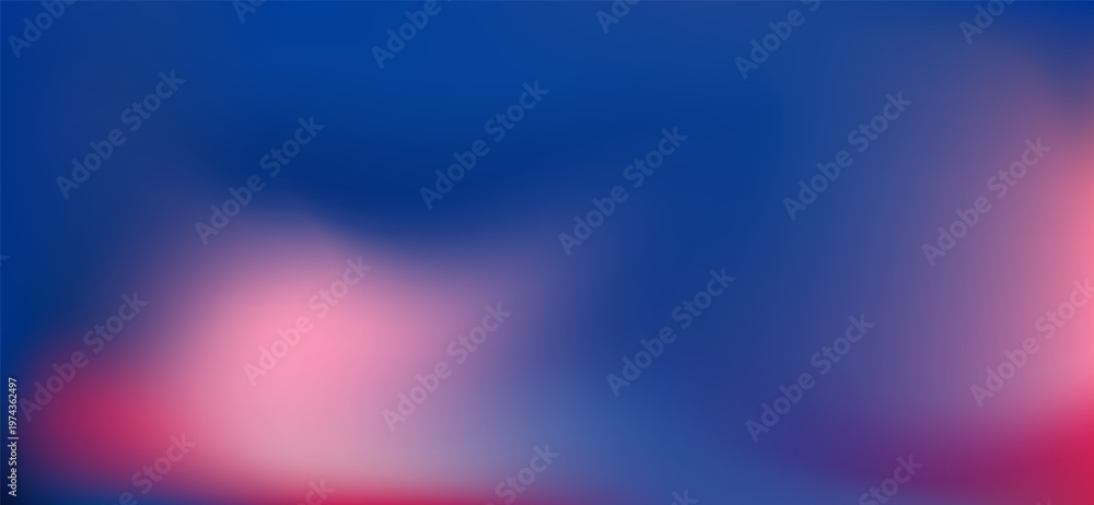 Obraz premium Gentle pink blurred spots as floral silhouette on blue background. Abstract ethereal florals gradient backdrop. Vector botanical gradation template for presentation. Soft smooth botanical dreamy bg.