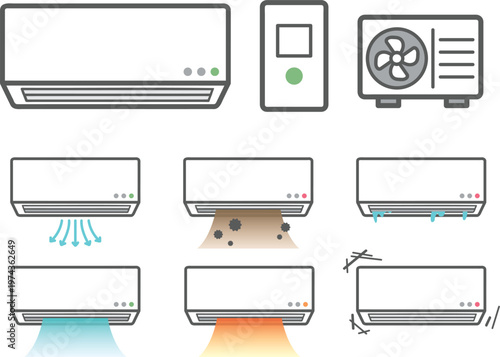 シンプルで可愛いエアコンのイラストセット