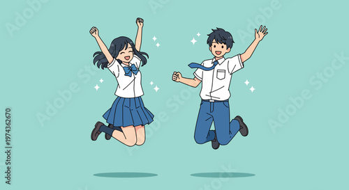 Happy Students Jumping in Joyful Celebration.