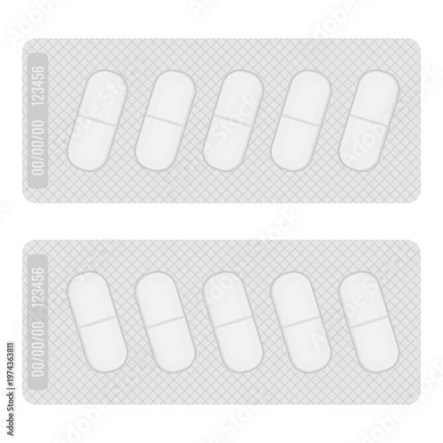 Pharmaceutical blister packs vector set isolated on transparent background
