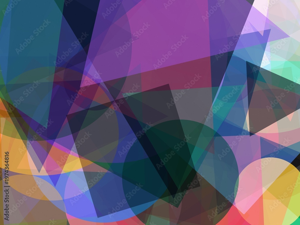 Obraz premium Abstract geometric background with colorful overlapping shapes, triangles and circles