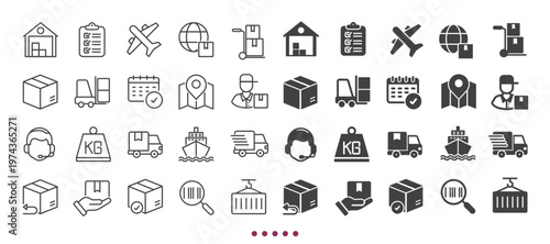 Logistic icons collection. Multi series icons. Line and glyph solid web icons collection