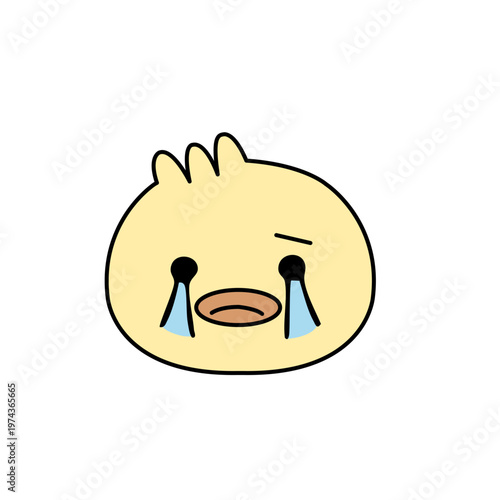Cute Kawaii Duck Face with Crying Tearful Expression and Blue Tears in Flat Cartoon Style