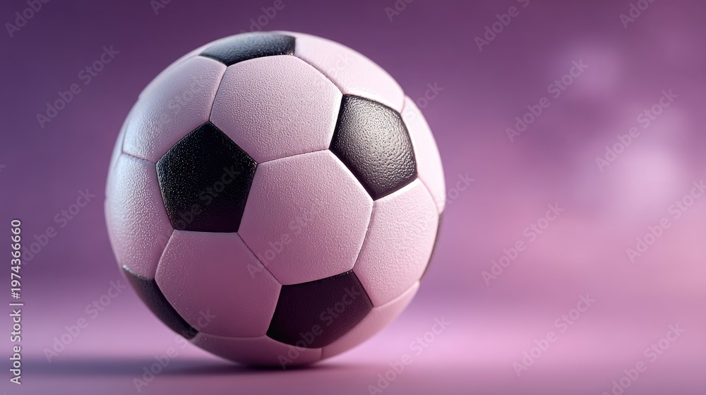 Naklejka premium Pink Soccer Ball Isolated on Soft Purple Background with Clean Copy Space