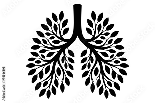 A minimalist vector graphic illustration of a pair of lungs with leaves