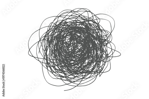 A minimalist vector graphic illustration of a tangled scribble design