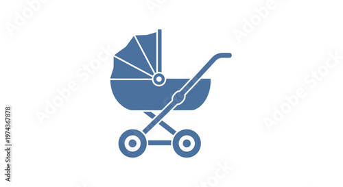 Baby Stroller Blue Color Icon.