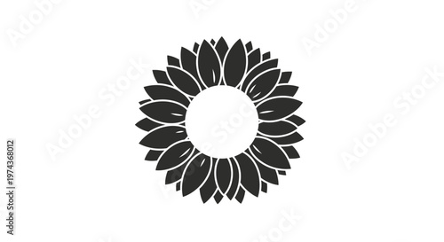 Black flower logo with petals.