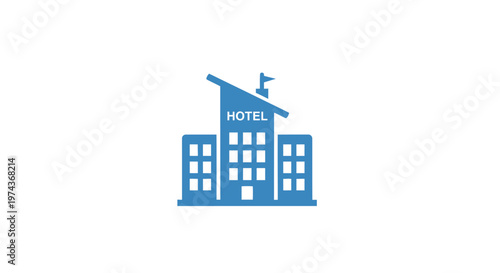 Blue Hotel Building Icon Design.