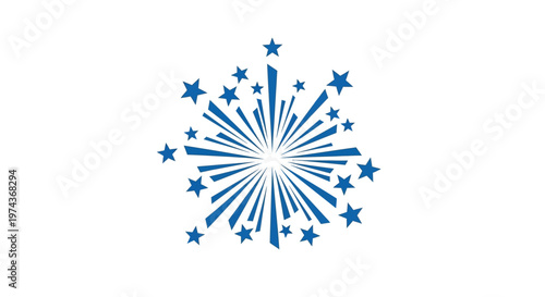 Blue starburst design with sparks.