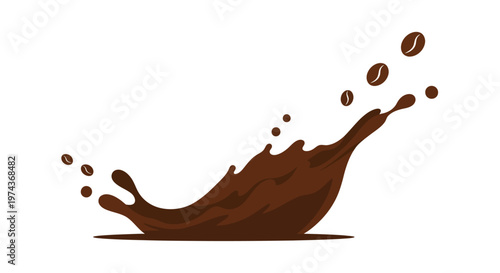 Brown liquid splash with coffee beans.