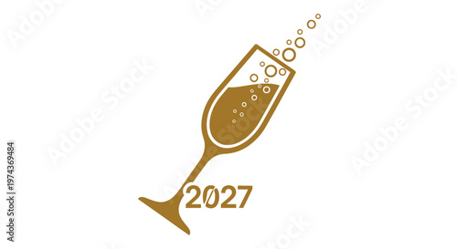 Champagne glass with bubbles 2027 celebration.