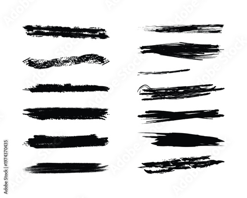 Black brush stroke silhouettes isolated on transparent background artistic textures