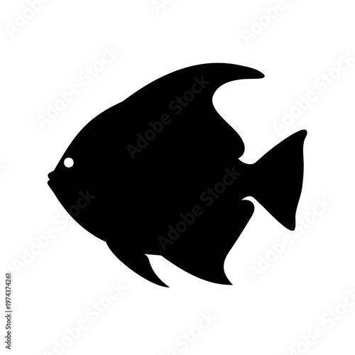 Minimalist silhouette of a tropical angelfish with elegant fin shapes and eye