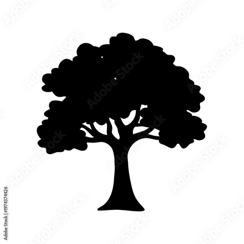 Silhouette illustration of a full tree with rounded leafy foliage branches