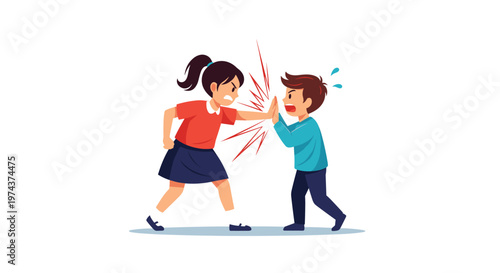 Scene showing a girl and a boy in a heated argument or physical conflict reflecting negative behavior and aggression.